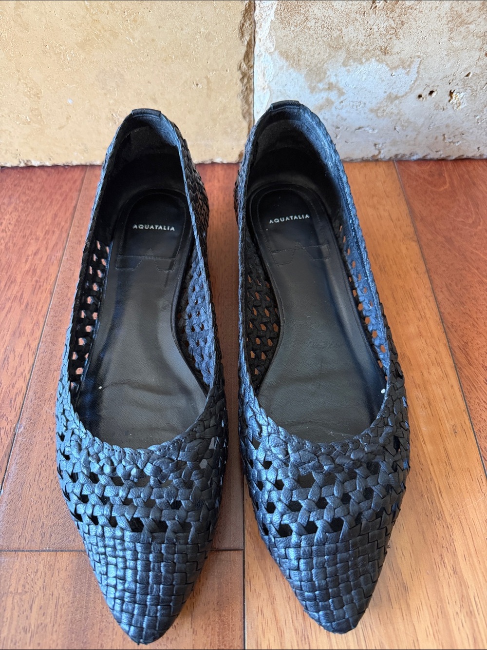 Aquatalia Black Woven Pointed-Toe Flats